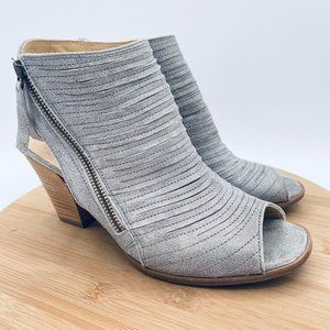 Paul Green Ankle Boots Womens 9 6.5 Gray Suede Pleated Booties Cayanne Peep